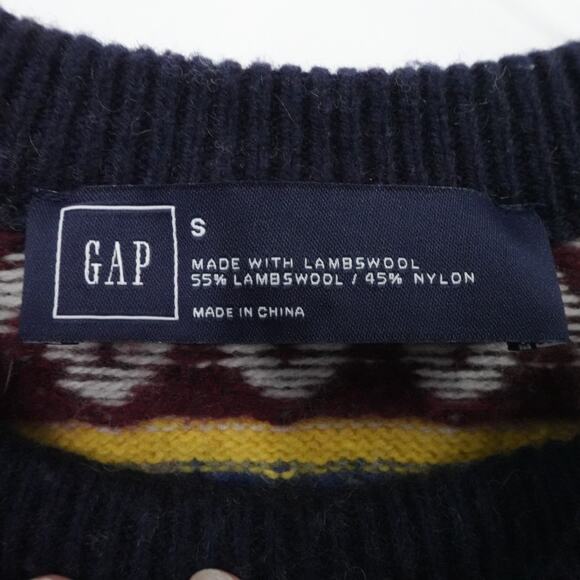 Gap Sweater Men Small Multicolor Zig Zag Lambswool Blend Crewneck Classic - Picture 3 of 11